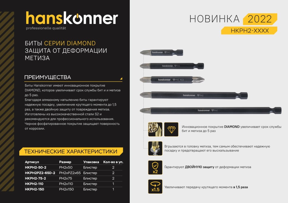 Биты Hanskonner HKPH2-75-2